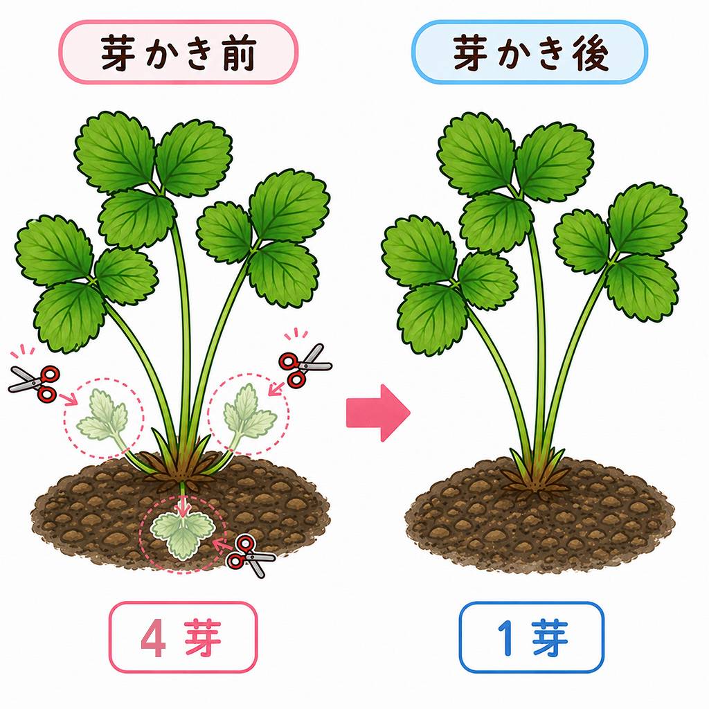 いちごの「葉かき」と「芽かき」の違いとは？初心者が盛大に伐採した結果